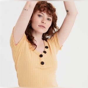 American Eagle Outfitters Mustard Yellow Henley T-Shirt